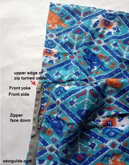 Joining the other side of zipper to other side of fabric edge