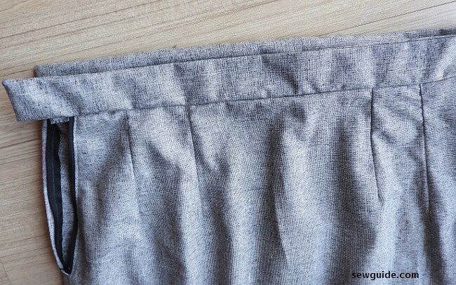 The waistband sewn to the skirt edge