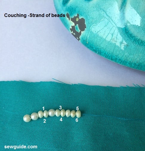 how to bead on fabric with couching stitches
