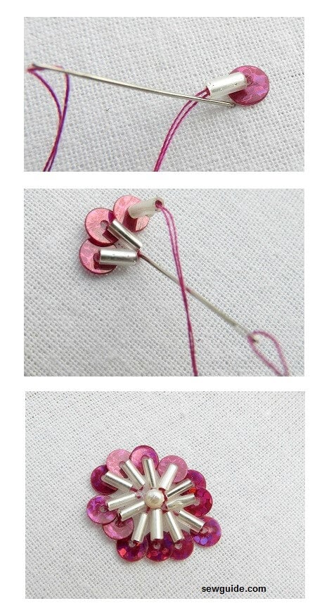 Thread needle with one sequins and one bugle bead