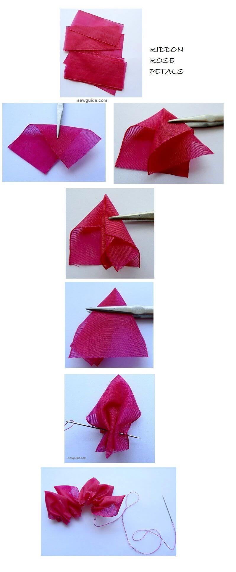 How to fold the ribbon pieces to make the rose