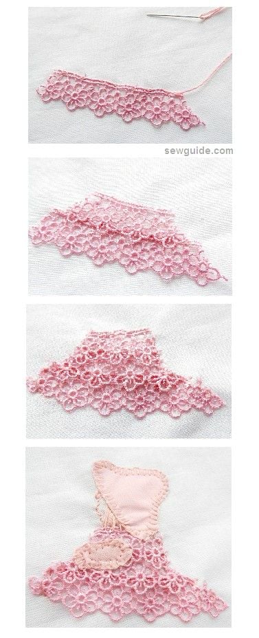 Layer lace one by one as skirt for the sun bonnet sue