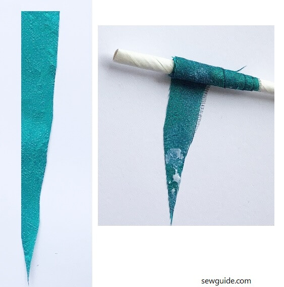A very long piece of triangle fabric piece for bead making with fabric 