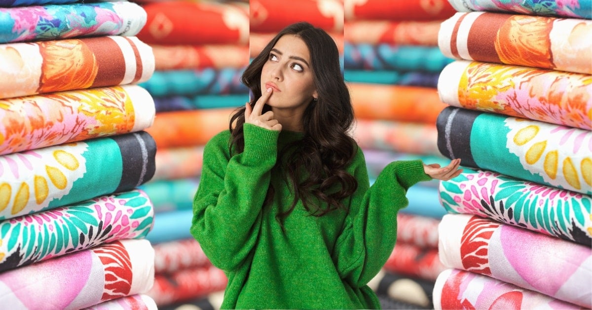 girl who is confused about which fabric to buy.