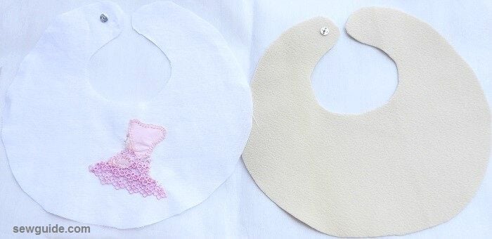 Cut out the baby bib pattern from 2 fabrics for the outer and inner