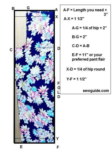 nightwear pants - sewing pattern ;mark on fabric