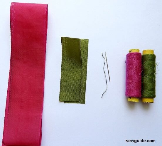 ribbons, thread and needle for making the ribbon roses