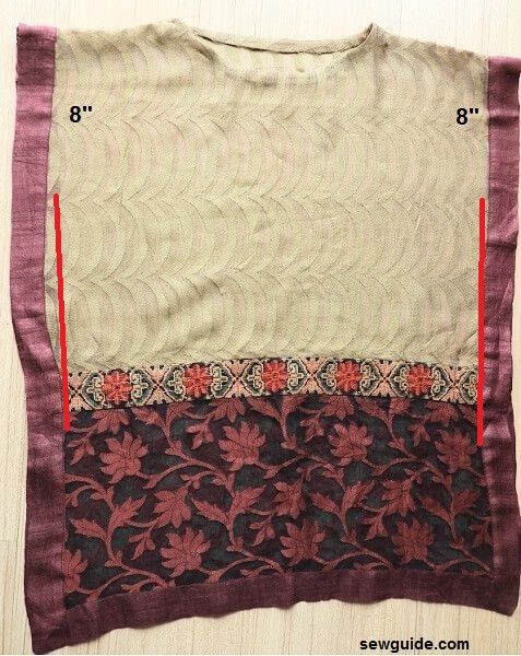 Leave 8 inches from the top on the sides to sew the sides of the scarf top