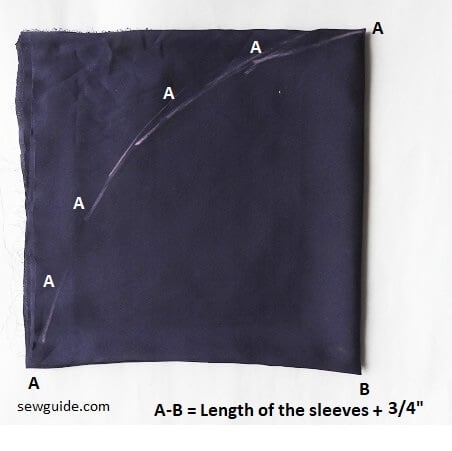 Sleeve pattern for the flutter sleeve ; A-B is marked as length of the sleeve plus 3/4 inches