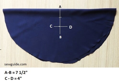 mark the sleeve marking on the flutter sleeve circle ; A-B is marked as 7.5" and c-d is 4 inches 