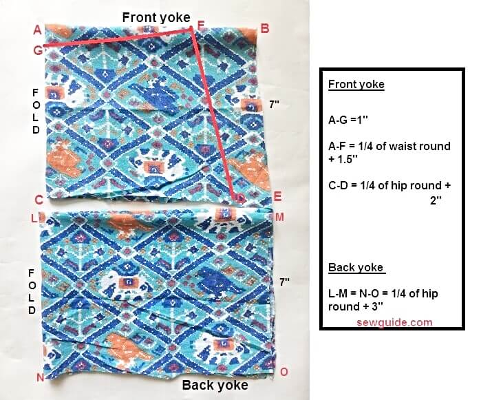 cut pattern for yoked part of the skirt - front yoke and back yoke