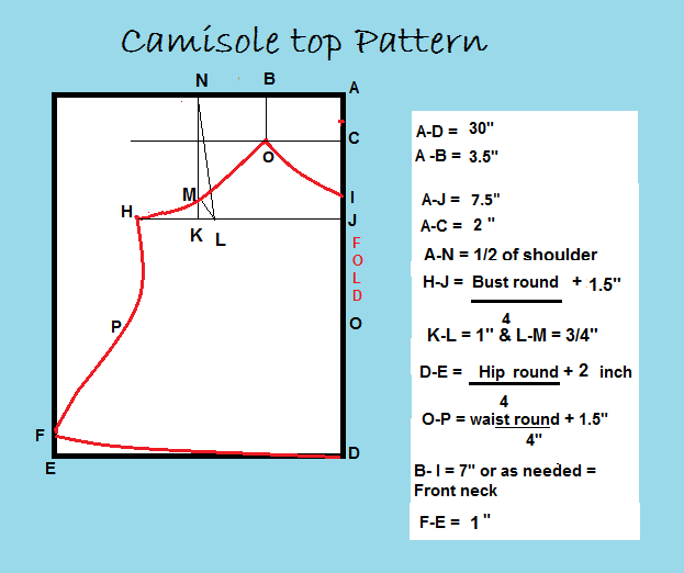 pattern drawing for the camisole top