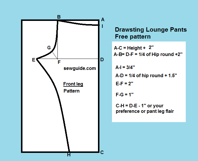 front pattern for the legs of the drawstring lounge pants