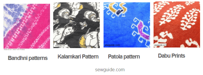 Indian textiles - bandhani prints, kalamkari patternsm patola prints, dabu prints