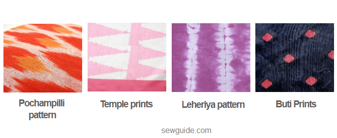indian fabric pattern names -pochampalli prints, temple prints, leheriya prints, buti prints